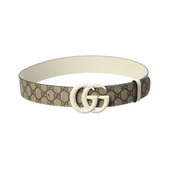 Gucci Gg Marmont Wide Gg Supreme Canvas & Leather Belt, White - Picture 1 of 3